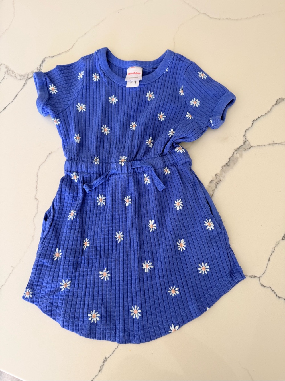Hanna Andersson Royal Blue Daisy Drawstring Ribbed Dress - Picture 2 of 5